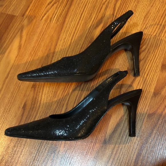 NINA Black Glitter Slingback Heels S9.5 - Picture 4 of 8
